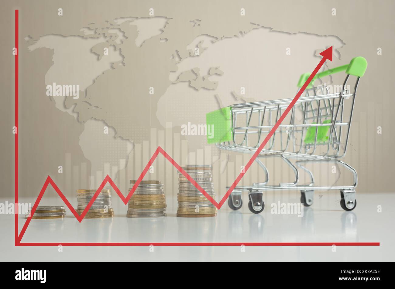 World cost rising, Global crisis inflation concept. Small shopping cart