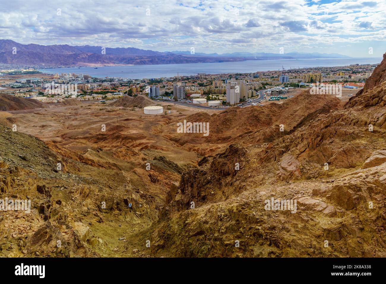 Eilat, Israel - January 15, 2022: Winter view of Eilat (southern Israel), Aqaba (Jordan) and the Gulf of Aqaba Stock Photo