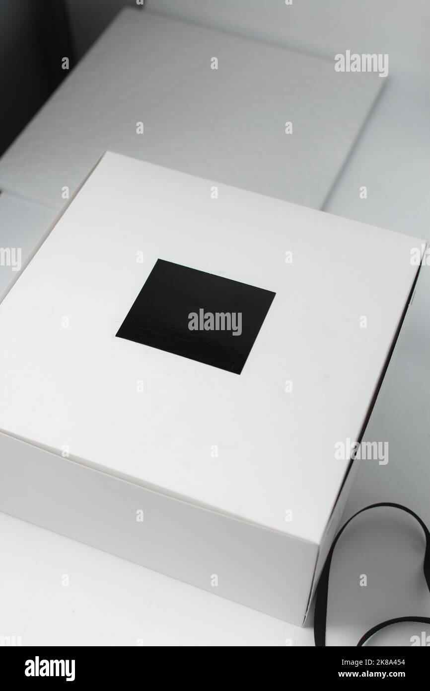 White bakery box, white cake box, white bakery packaging Stock Photo