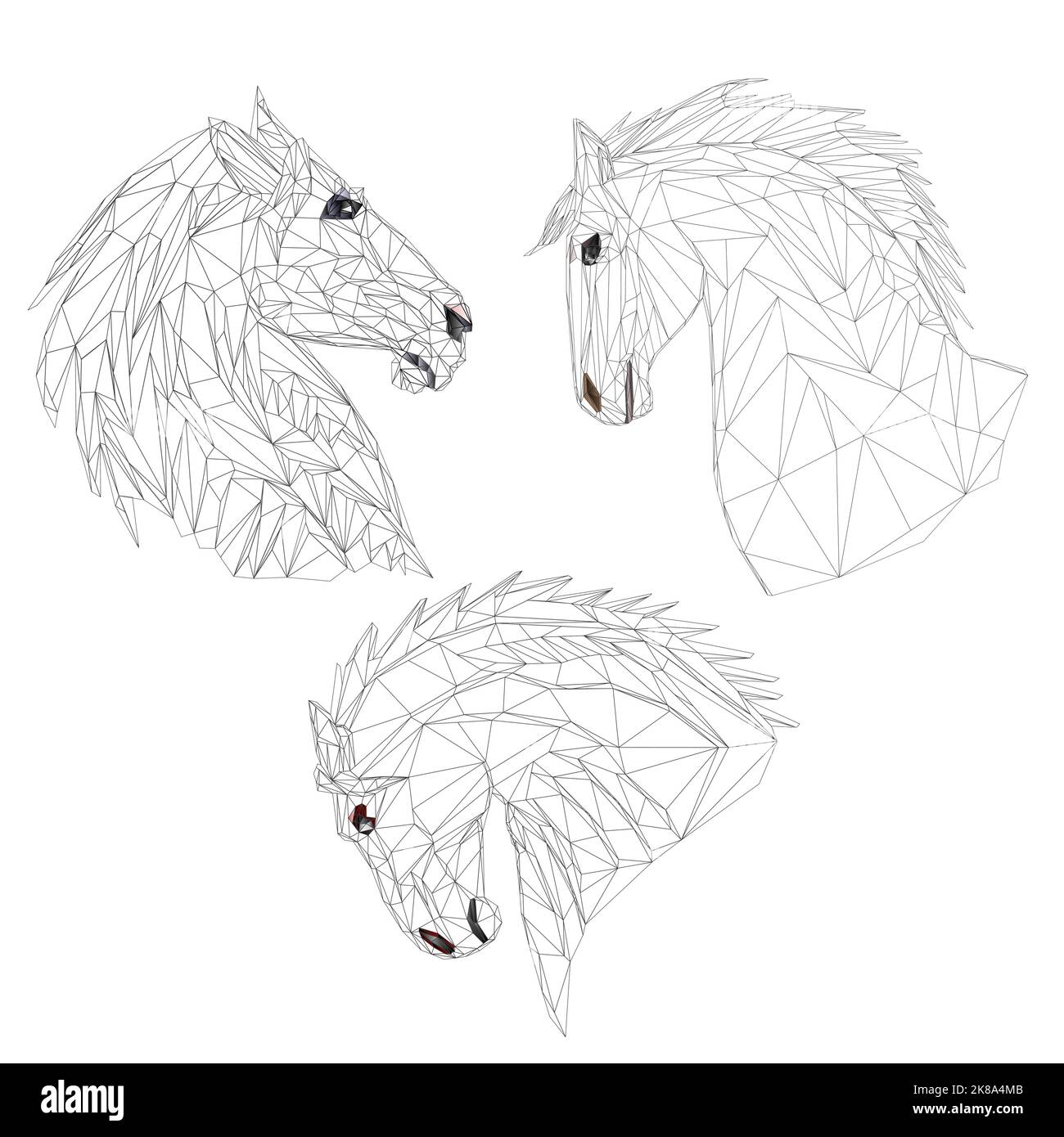 Horses heads polygons outline hand draw vector illustration Stock ...