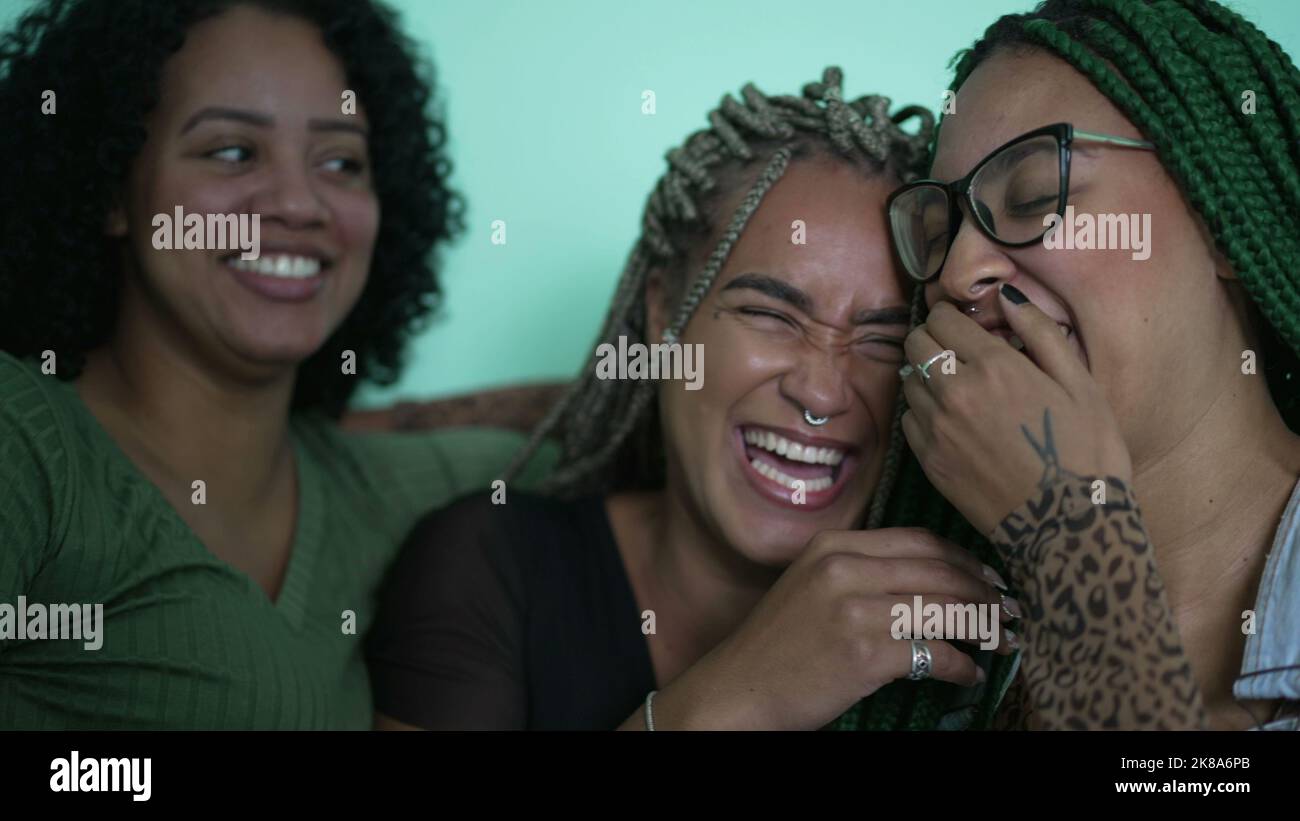 Happy Female Girlfriends Laughing Together Three Hispanic Black Latina Women Authentic Real Life