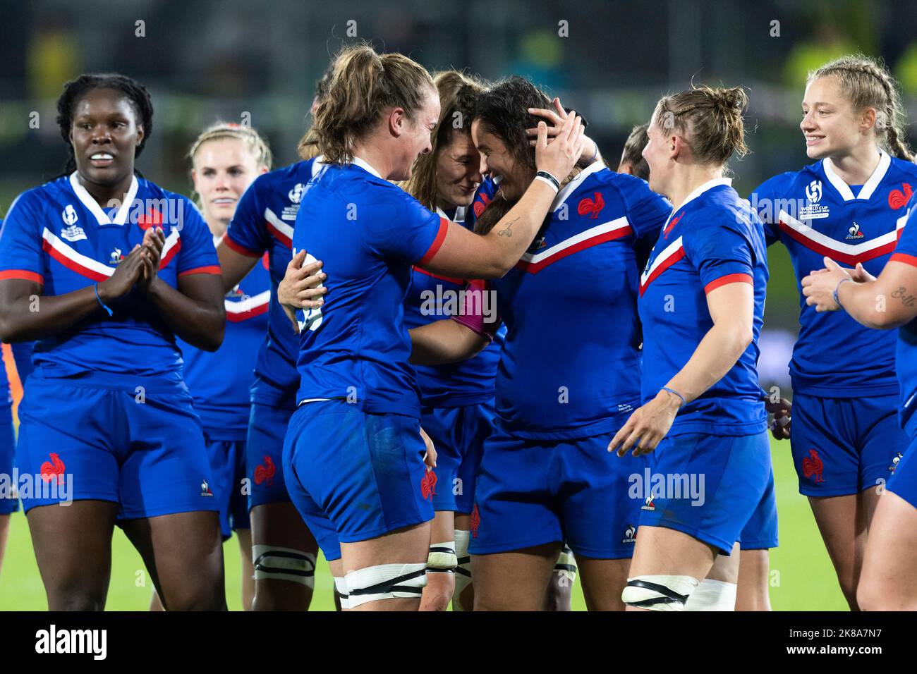 France players celebrate their win over Fiji during the Women's Rugby World Cup pool C match at Northland Events Centre in Whangarei, New Zealand. Picture date: Saturday October 22, 2022. Stock Photo