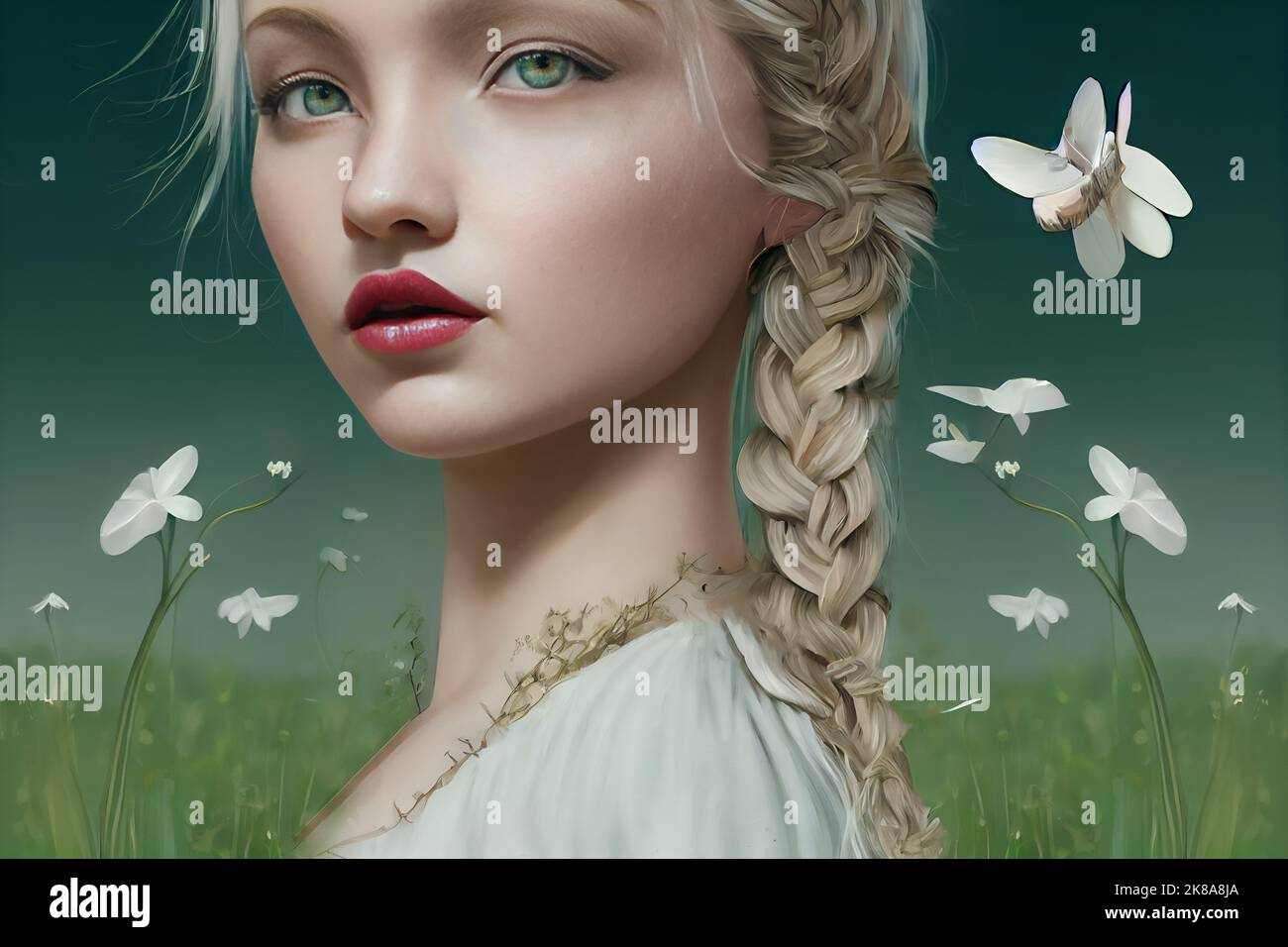 Portrait of a young beautiful Slavic woman, natural beauty, greenblue