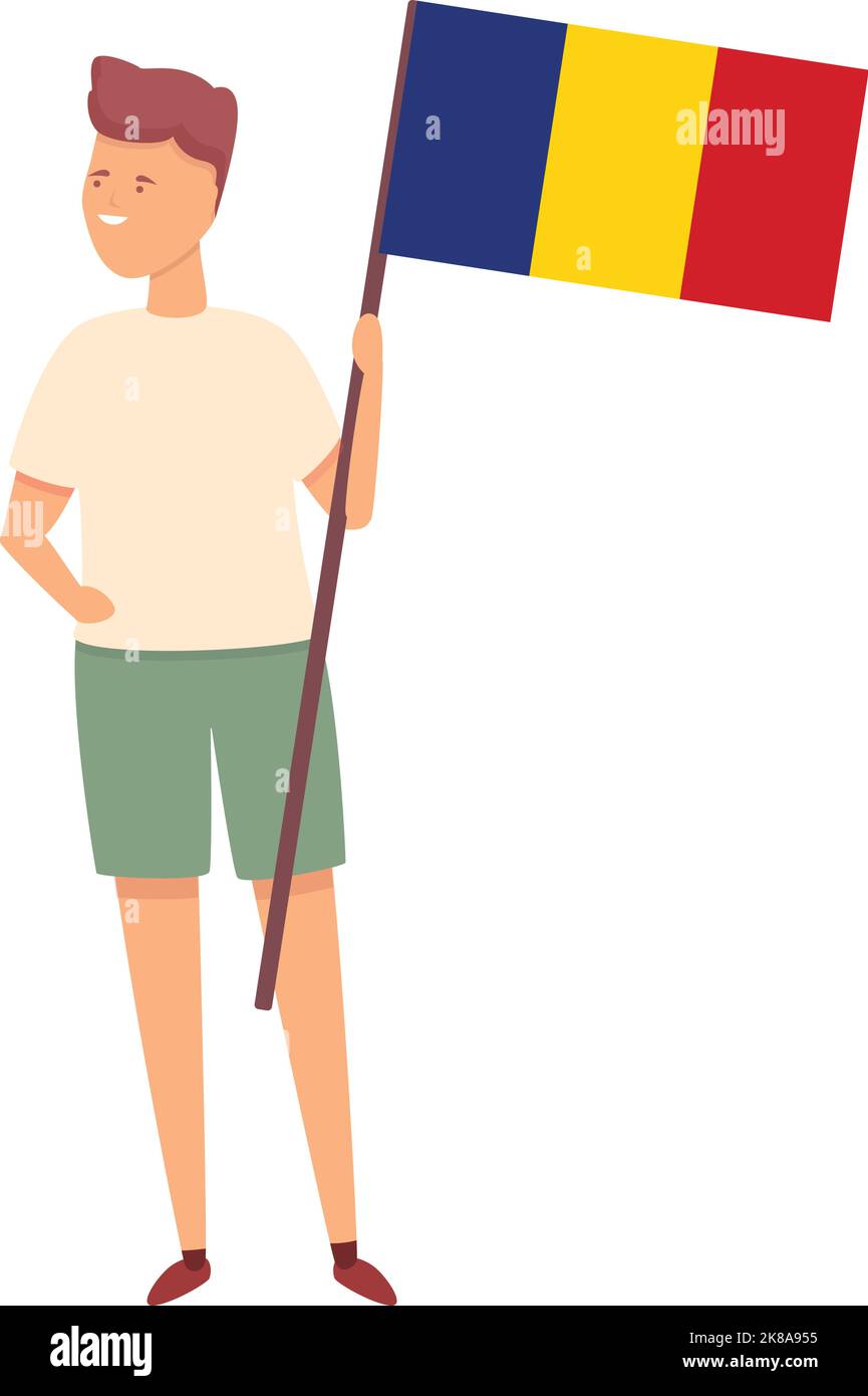 Boy with Romania flag icon cartoon vector. World kid. Cute english Stock Vector