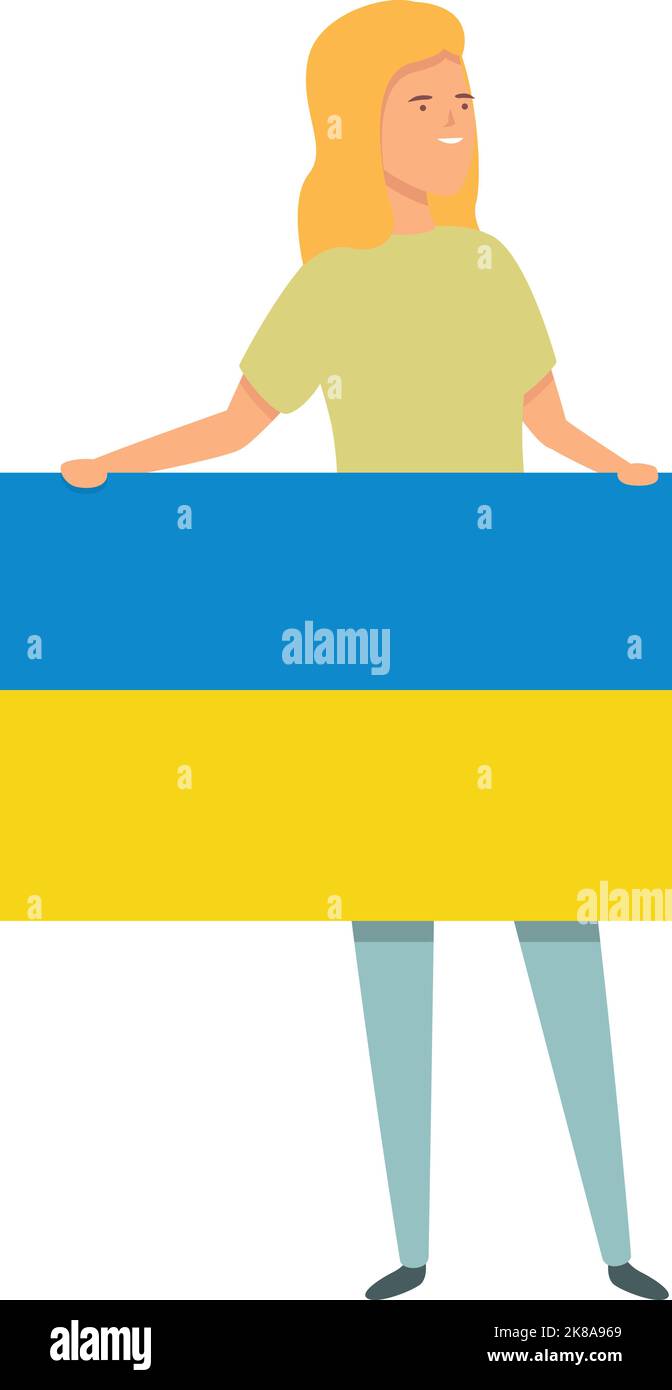 Girl with Ukraine flag icon cartoon vector. World child. Girl kid Stock Vector