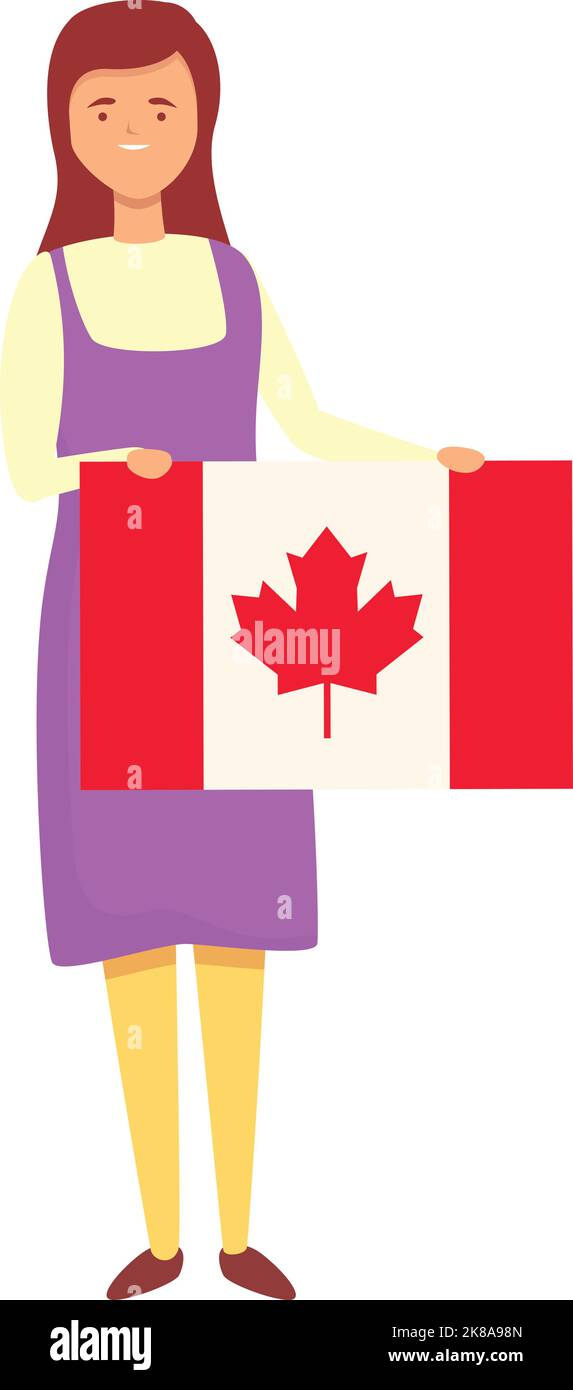 Girl with Canada flag icon cartoon vector. Cute kid. World girl Stock Vector