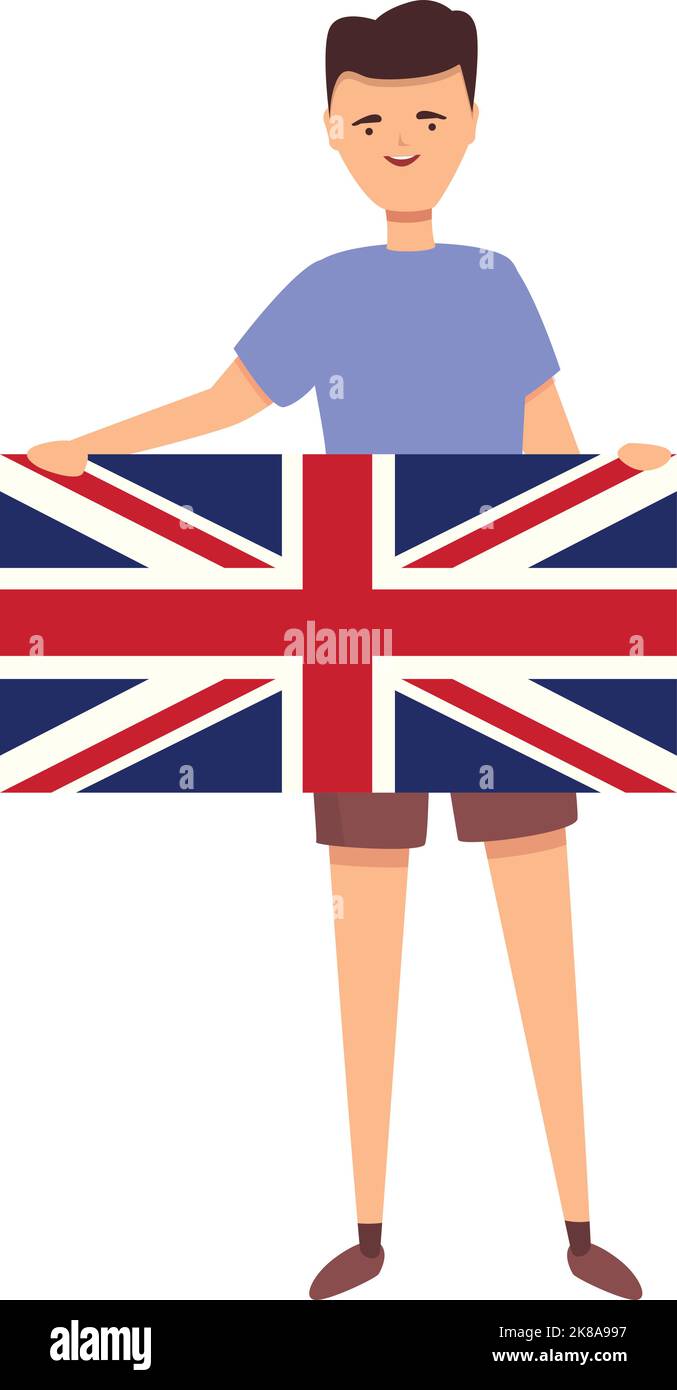 Boy with UK flag icon cartoon vector. Child kid. Boy world Stock Vector