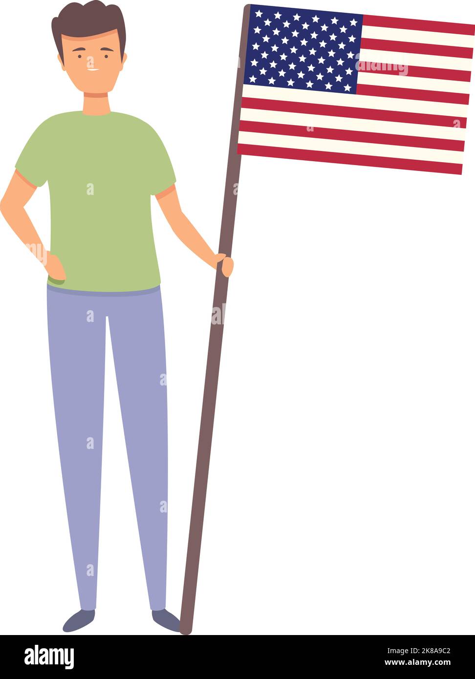 Boy with USA flag icon cartoon vector. World kid. Cute boy Stock Vector