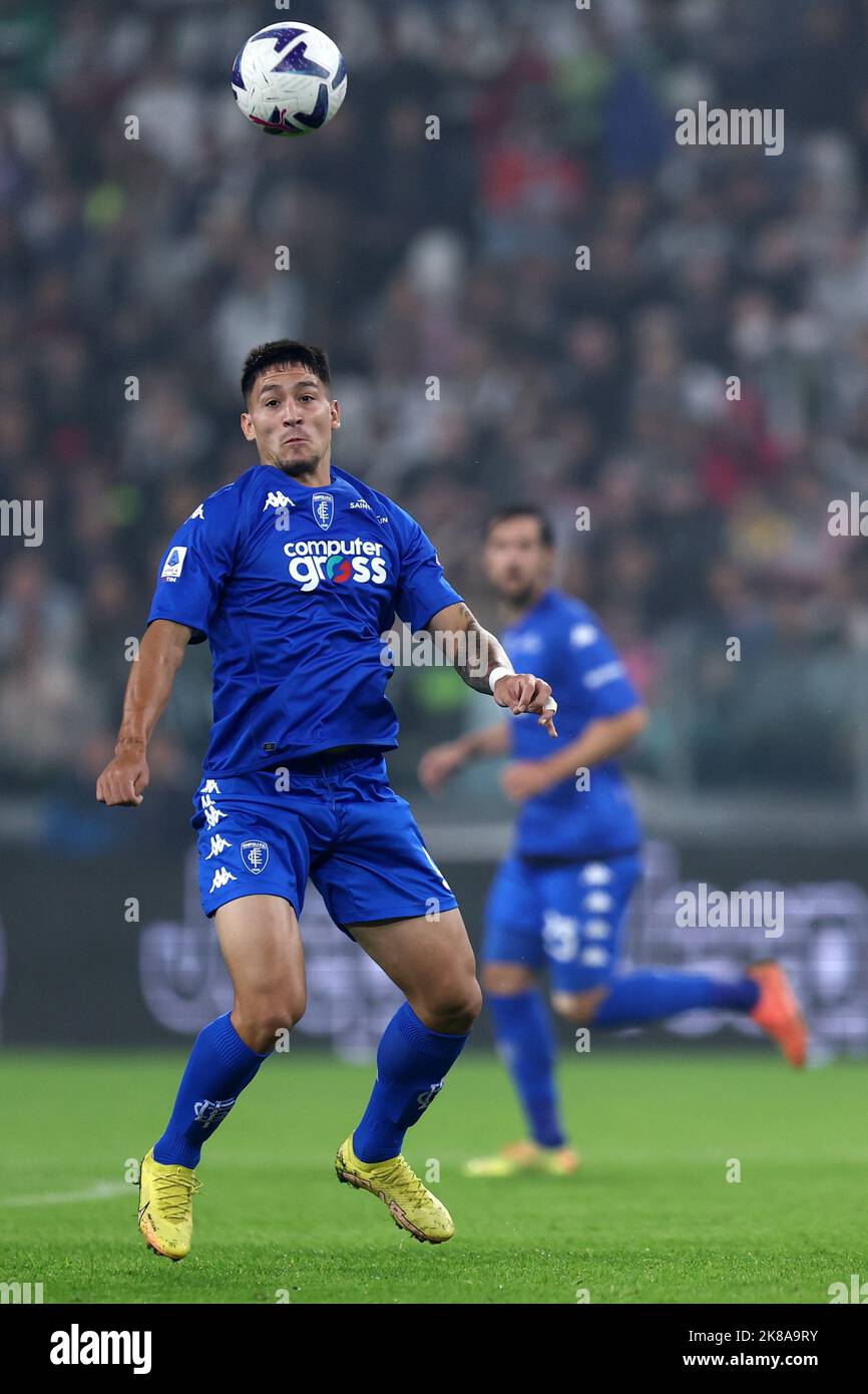 Turin, Italy. 21st Oct 2022. Martin Satriano of Empoli Fc controls the ball during the  Serie A match beetween Juventus Fc and Empoli Fc at Allianz Stadium on October 21, 2022 in Turin, Italy . Credit: Marco Canoniero/Alamy Live News Stock Photo