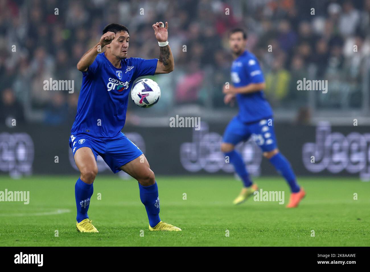 Turin, Italy. 21st Oct 2022. Martin Satriano of Empoli Fc  in action during the Serie A football match beetween Juventus Fc and Empoli Fc at Allianz Stadium on October 21, 2022 in Turin, Italy . Credit: Marco Canoniero/Alamy Live News Stock Photo