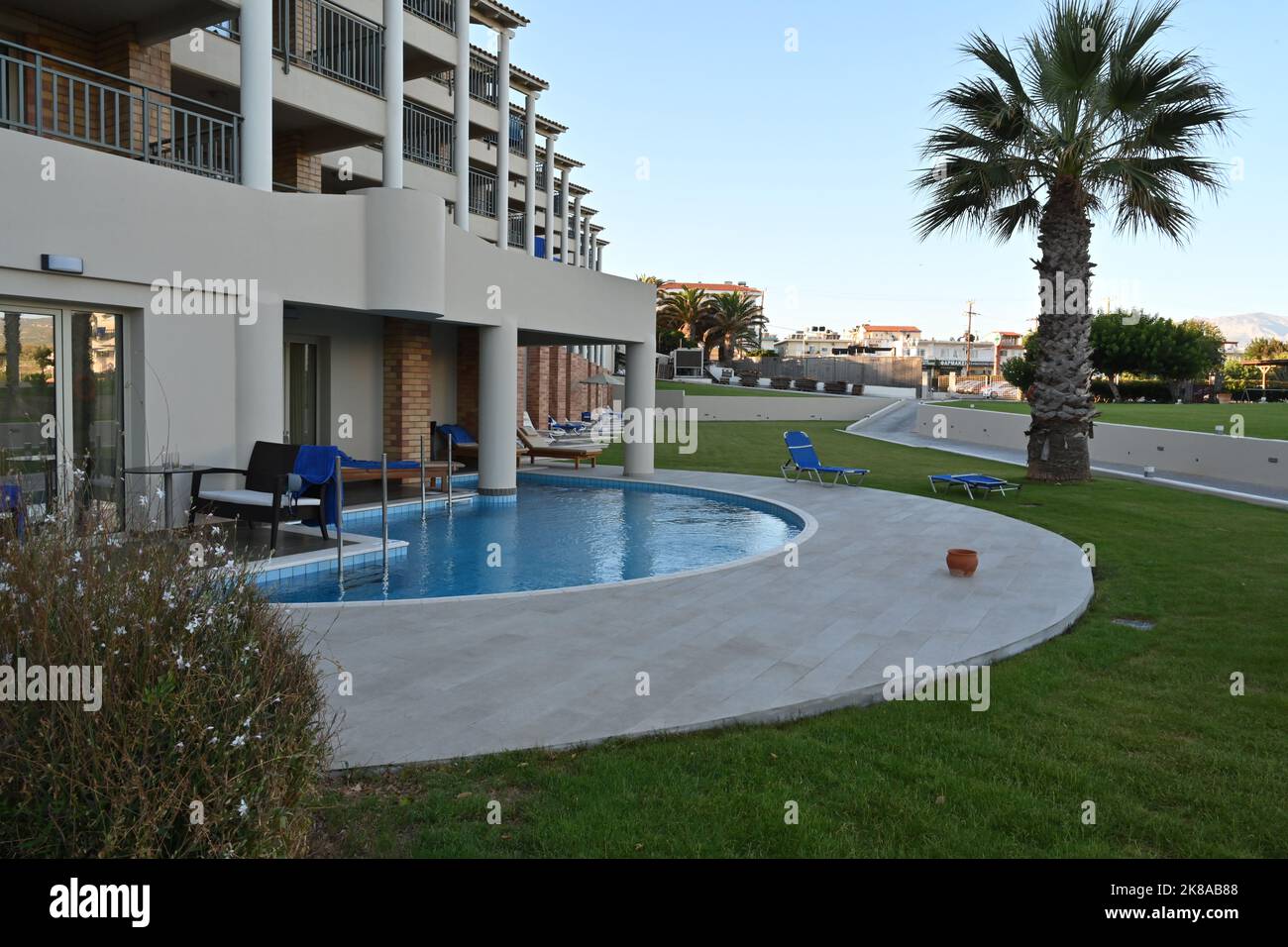 View on apartment with private swimming pool of luxury hotel in Holiday resort TUI. Stock Photo