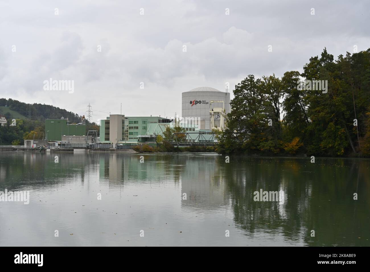 View on a nuclear power plant Beznau, owned by Axpo, from the bank of river Aare. Stock Photo