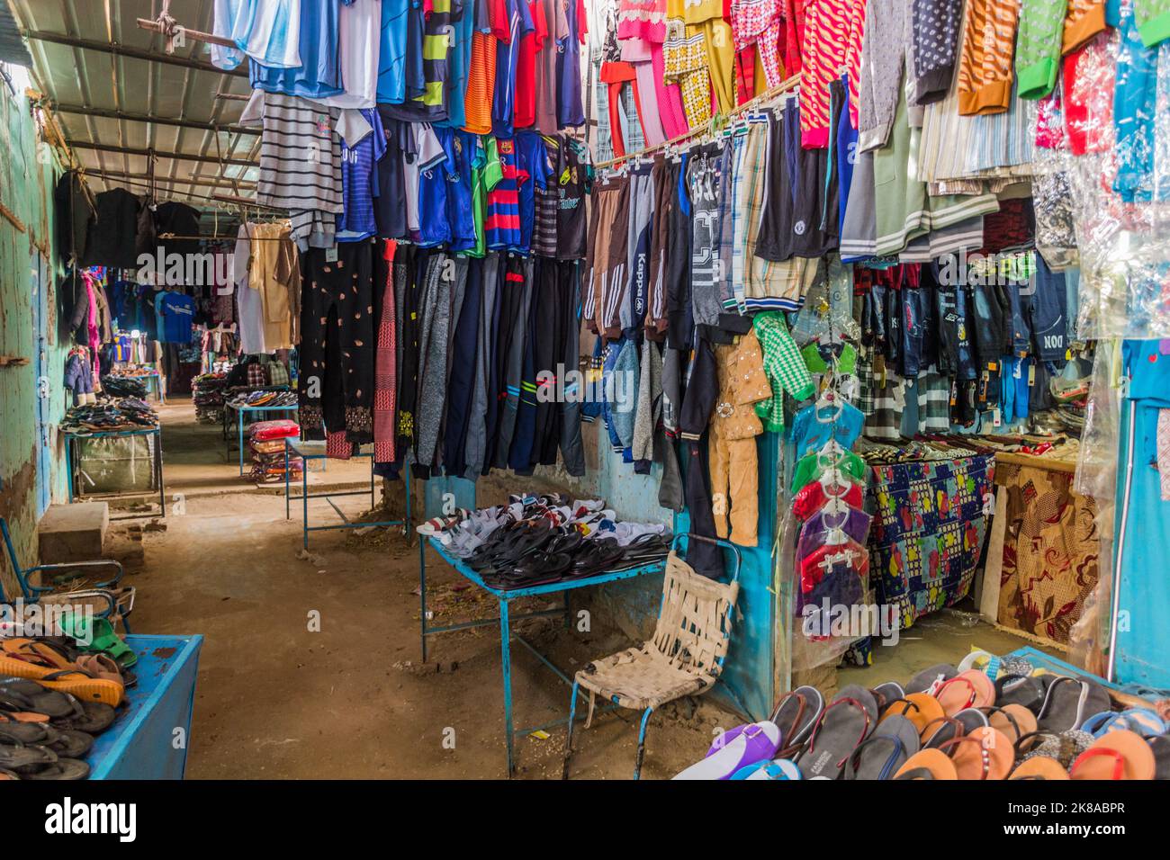 ABRI, SUDAN - FEBRUARY 25, 2019: Clothes market in Abri, Sudan Stock Photo