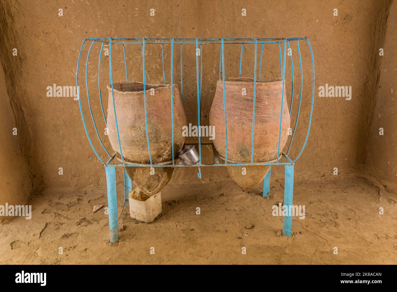 Drinking water clay pots in a Nubian village on a sandy island in the