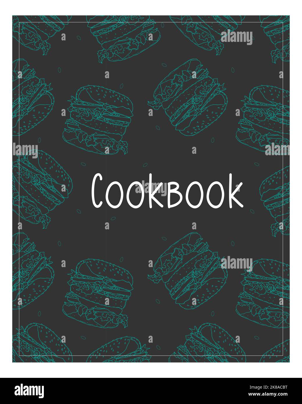 Cookbook background with blue burger hand drawn. Vector illustration ...