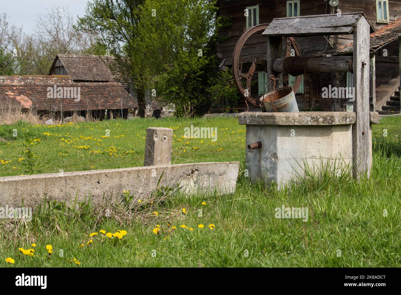 Croatia, May 01,2022: Well for drawing water located in the countryside. Stock Photo