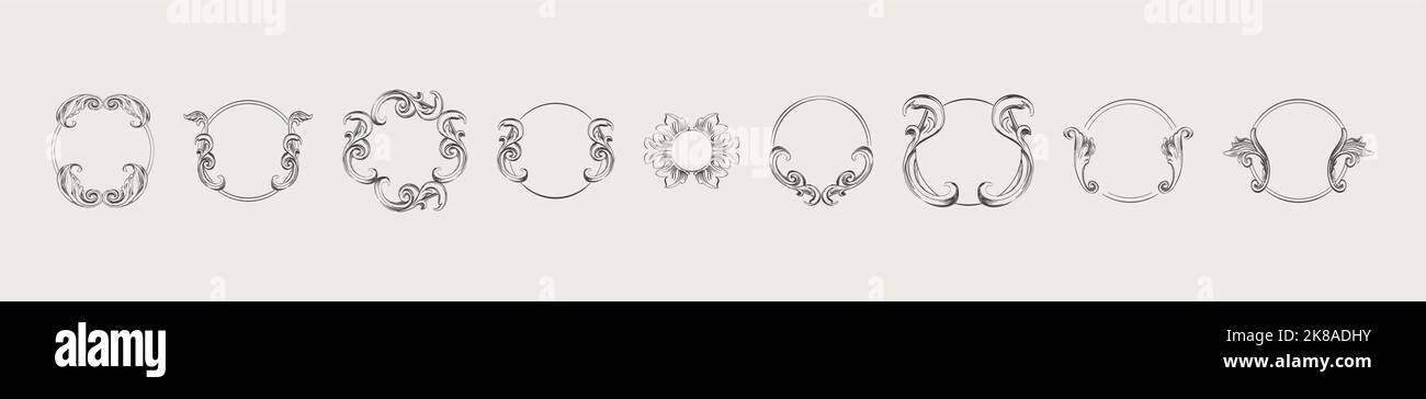 Vintage Frames Set Collection Vector Illustration Template. Stock Vector