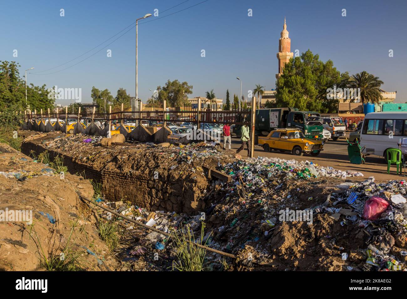 KHARTOUM, SUDAN - MARCH 7, 2019: Rubbish in a ditch in Khartoum, capital of Sudan Stock Photo