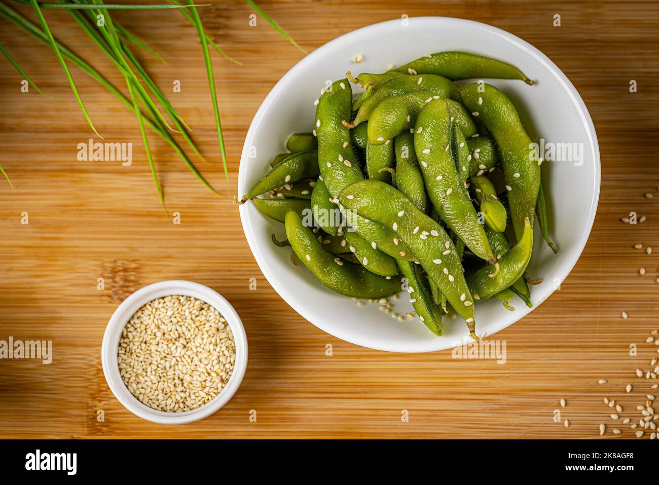 Salad with fresh green peas on plate Stock Photo