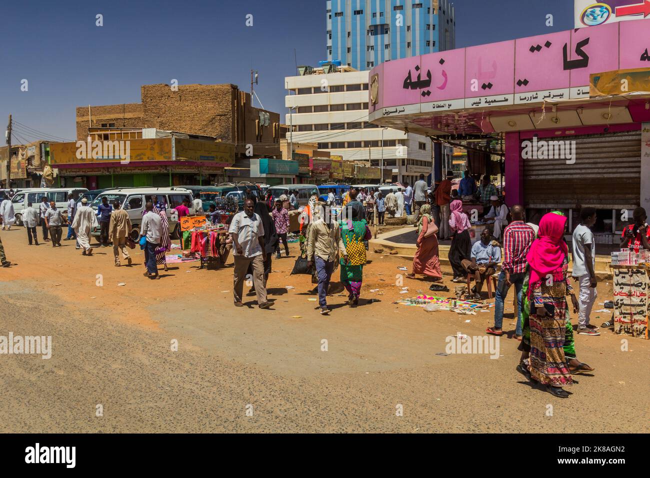 KHARTOUM, SUDAN - MARCH 8, 2019: People on a street in Khartoum, capital of Sudan Stock Photo