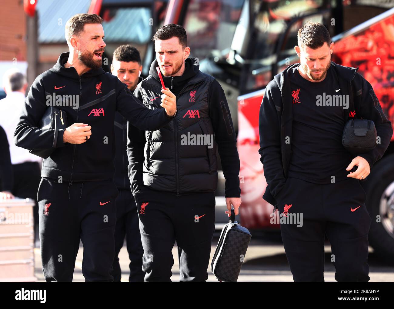 Nottingham, UK. 22nd Oct, 2022. James Milner (R) Andrew Robertson (C) and Jordan Henderson of Liverpool arrive for the the Premier League match at the City Ground, Nottingham. Picture credit should read: Darren Staples/Sportimage Credit: Sportimage/Alamy Live News Stock Photo