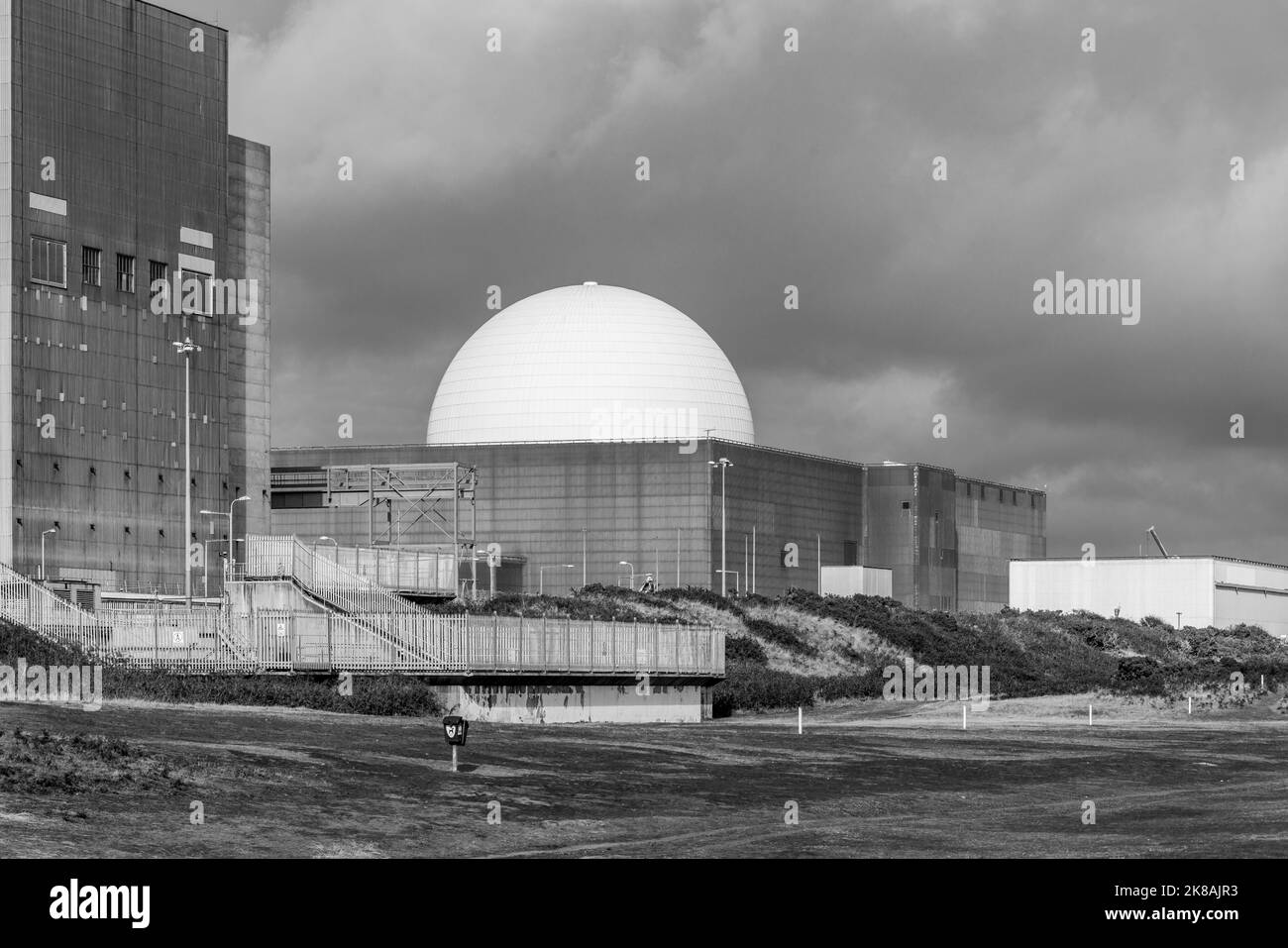 Sizewell Nuclear Power Station with the white dome of Sizewell B, Suffolk, UK Stock Photo