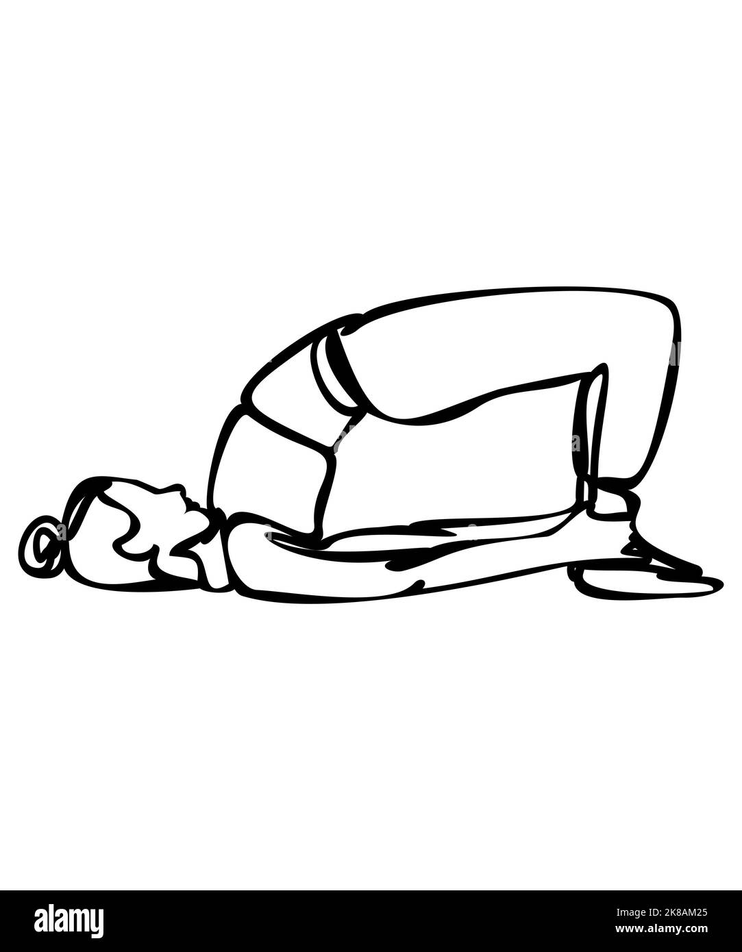 Continuous line drawing. Woman doing exercise in yoga pose. Vector