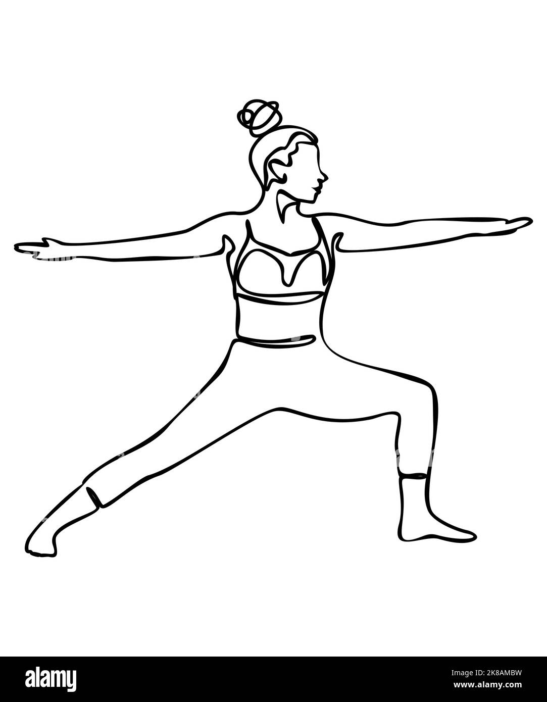 Continuous line drawing. Woman doing exercise in yoga pose. Vector Illustration Stock Vector