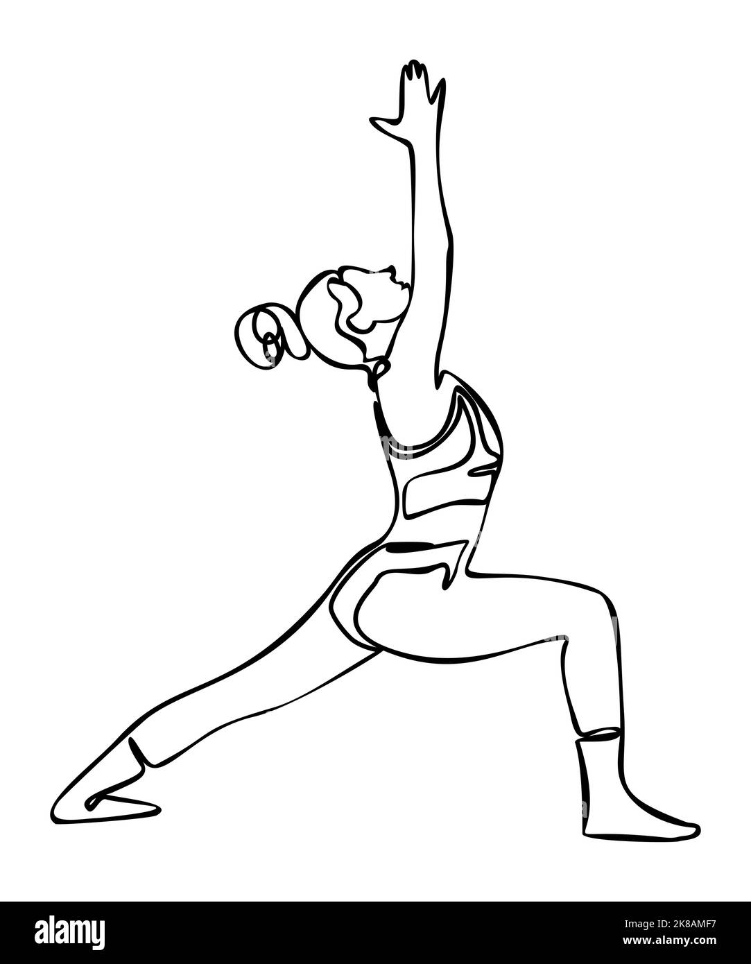 Continuous line drawing. Woman doing exercise in yoga pose. Vector Illustration Stock Vector