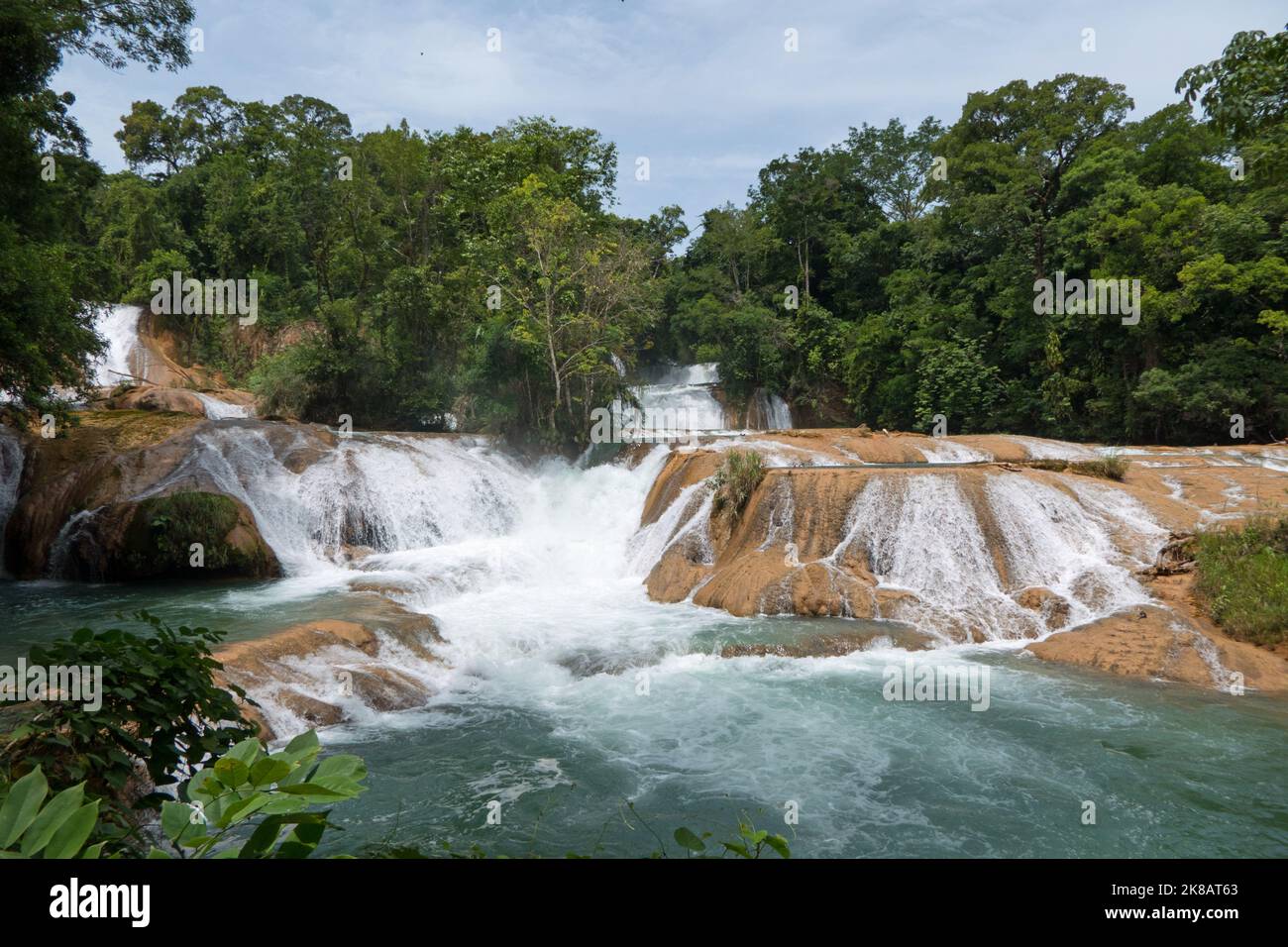 View of Agua Azul waterfalls in Chiapas, Mexico. Beautiful Mexican natural landscape with waterfall and jungle Stock Photo