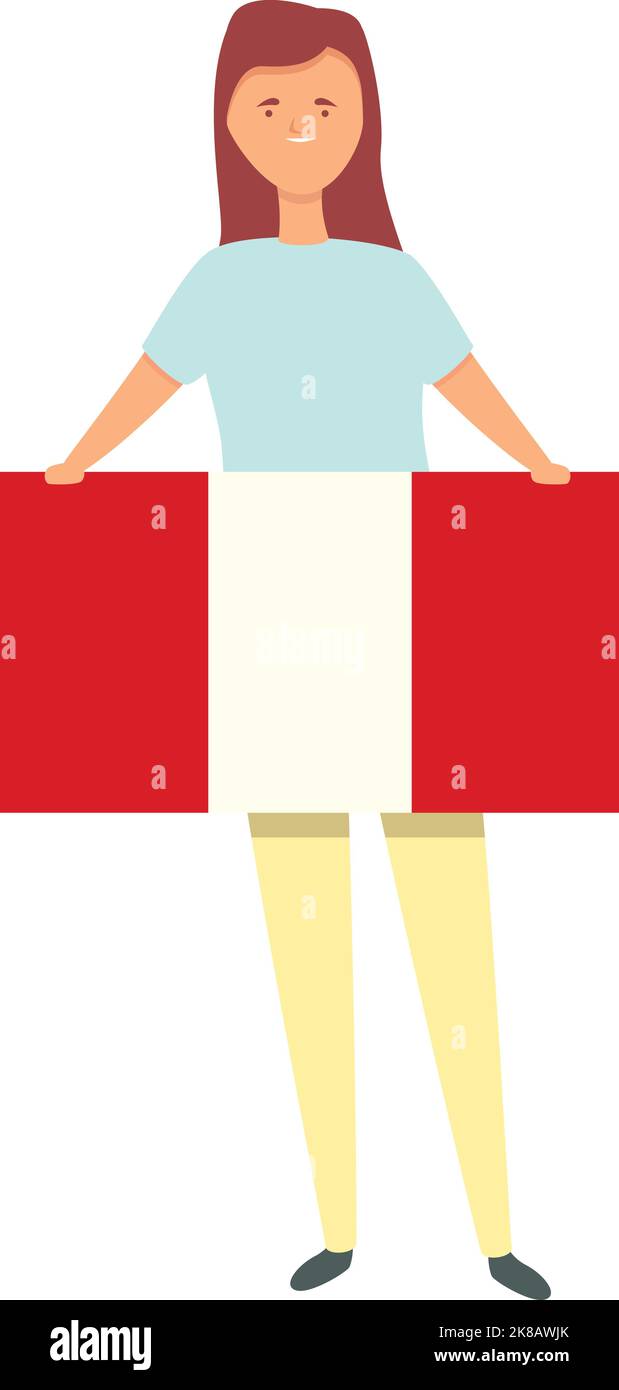 Girl with Peru flag icon cartoon vector. Child girl. World kid Stock Vector