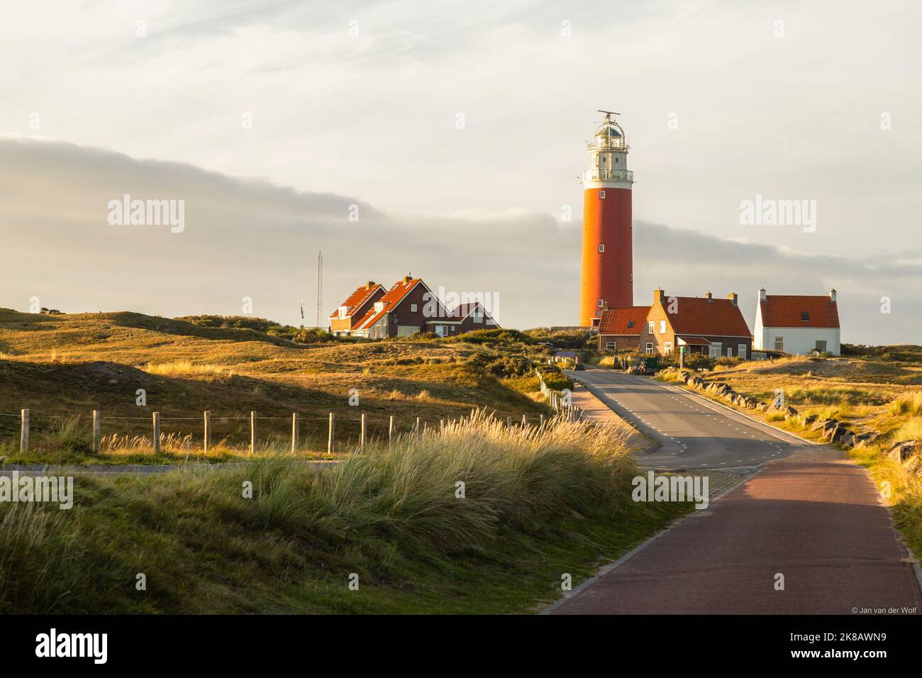 Lighthouse in the dune area on the Dutch Wadden Island of Texel. Stock Photo