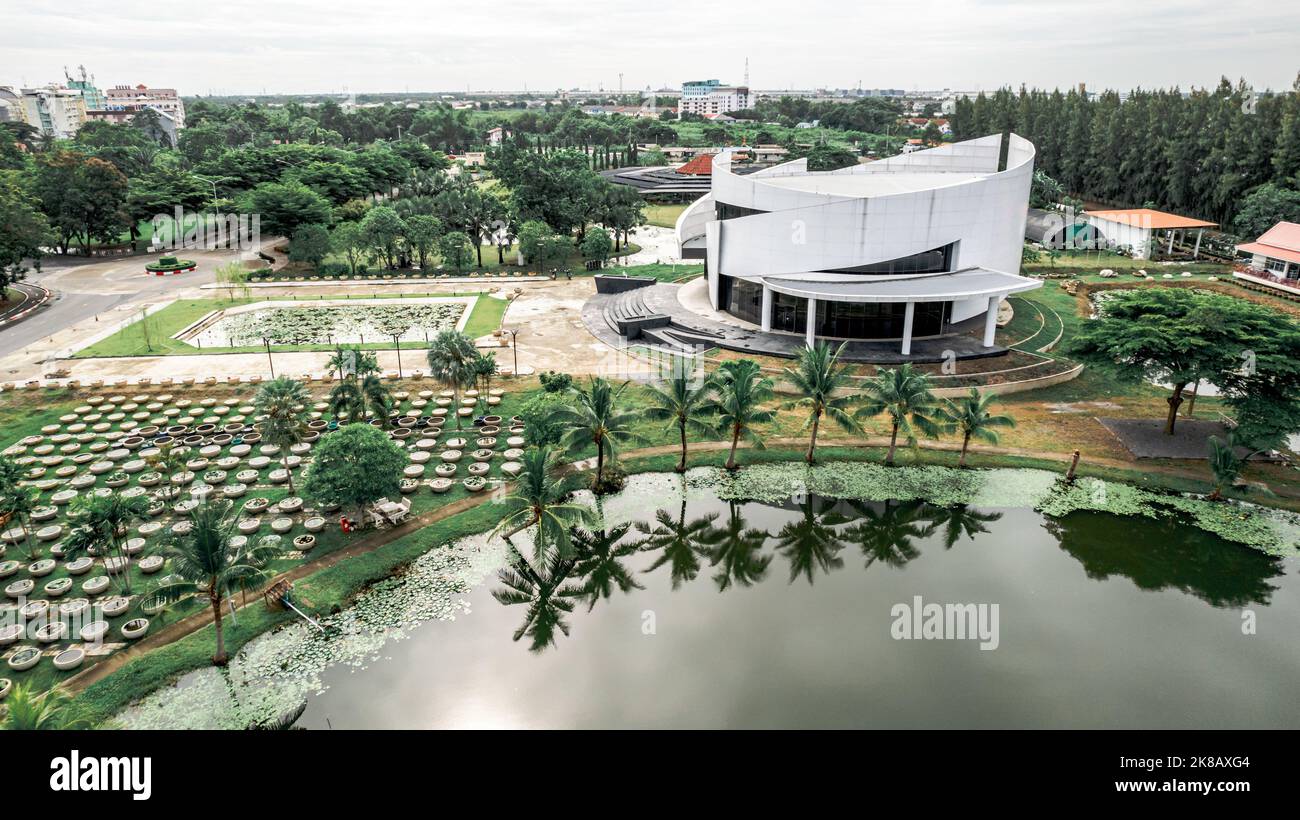 Aerial View of Lotus Museum in Pathum Thani region Thailand Stock Photo
