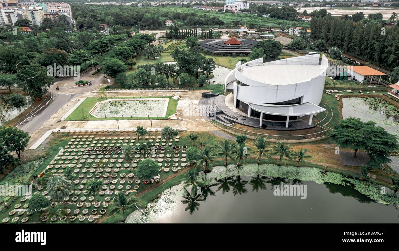Aerial View of Lotus Museum in Pathum Thani region Thailand Stock Photo