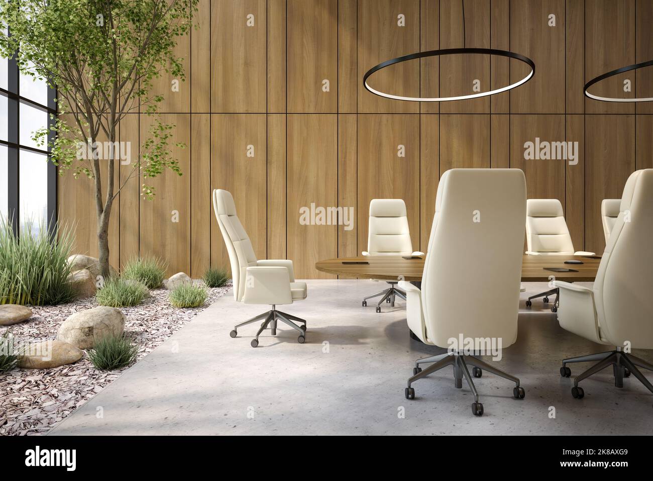Modern style conceptual office meeting interior room 3 d illustration ...