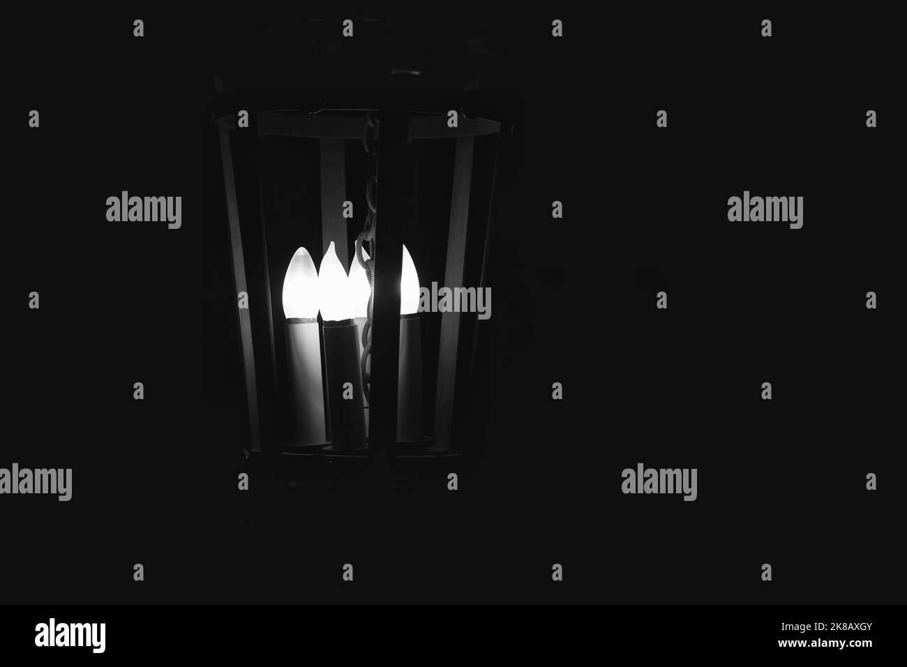 Beautiful vintage hallway light glowing in the evening darkness in a