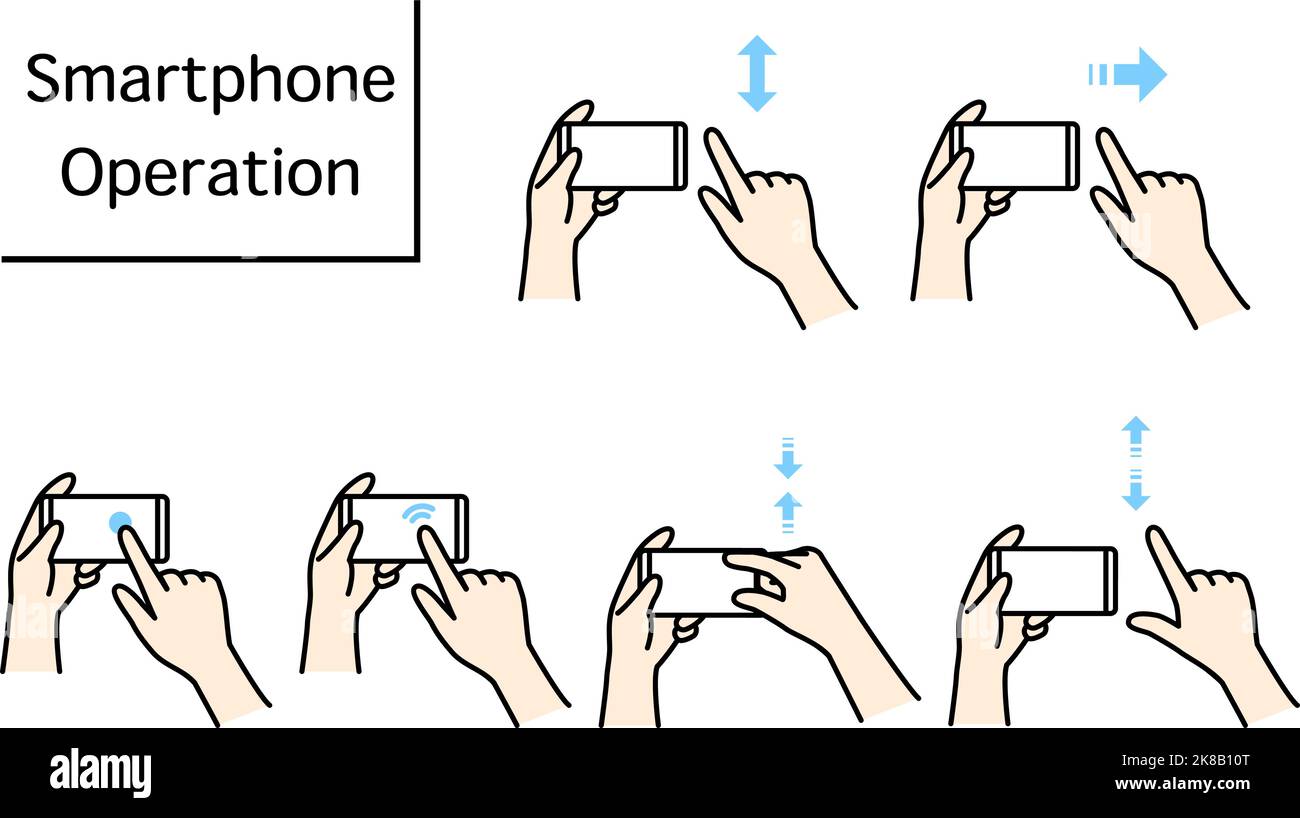 Illustration of actions to operate a smartphone (pinch, zoom, swipe