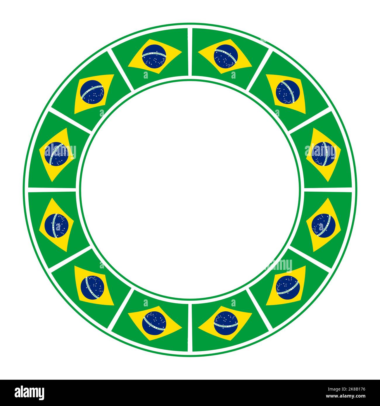 Flag of Brazil, circle frame. Border, made of the repeated national flag of Brazil motif. Stock Photo