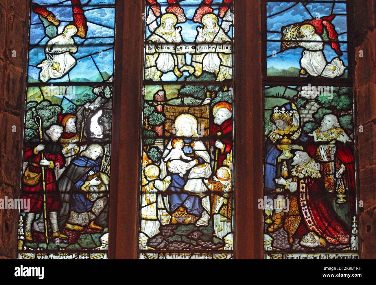 Victorian Stained Glass: Nativity Scene Stock Photo
