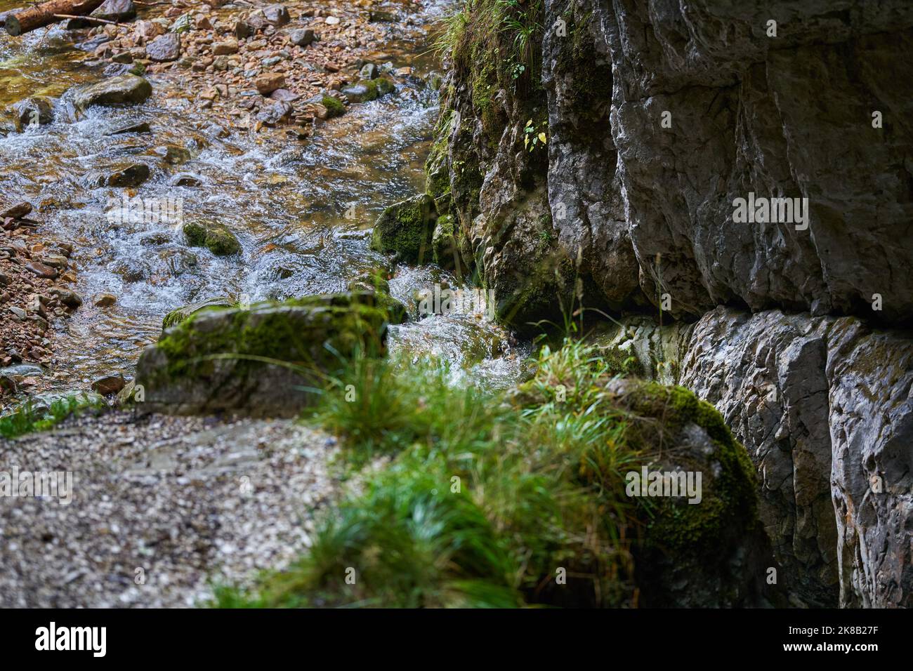 River flowing into a cave in a karst system in the limestone mountains ...