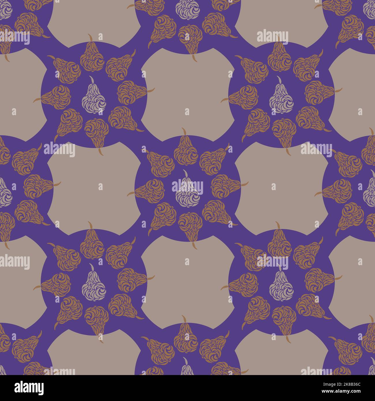Vector seamless pattern with decorative pears. Chequerwise design with hand drawn pears. Stock Vector