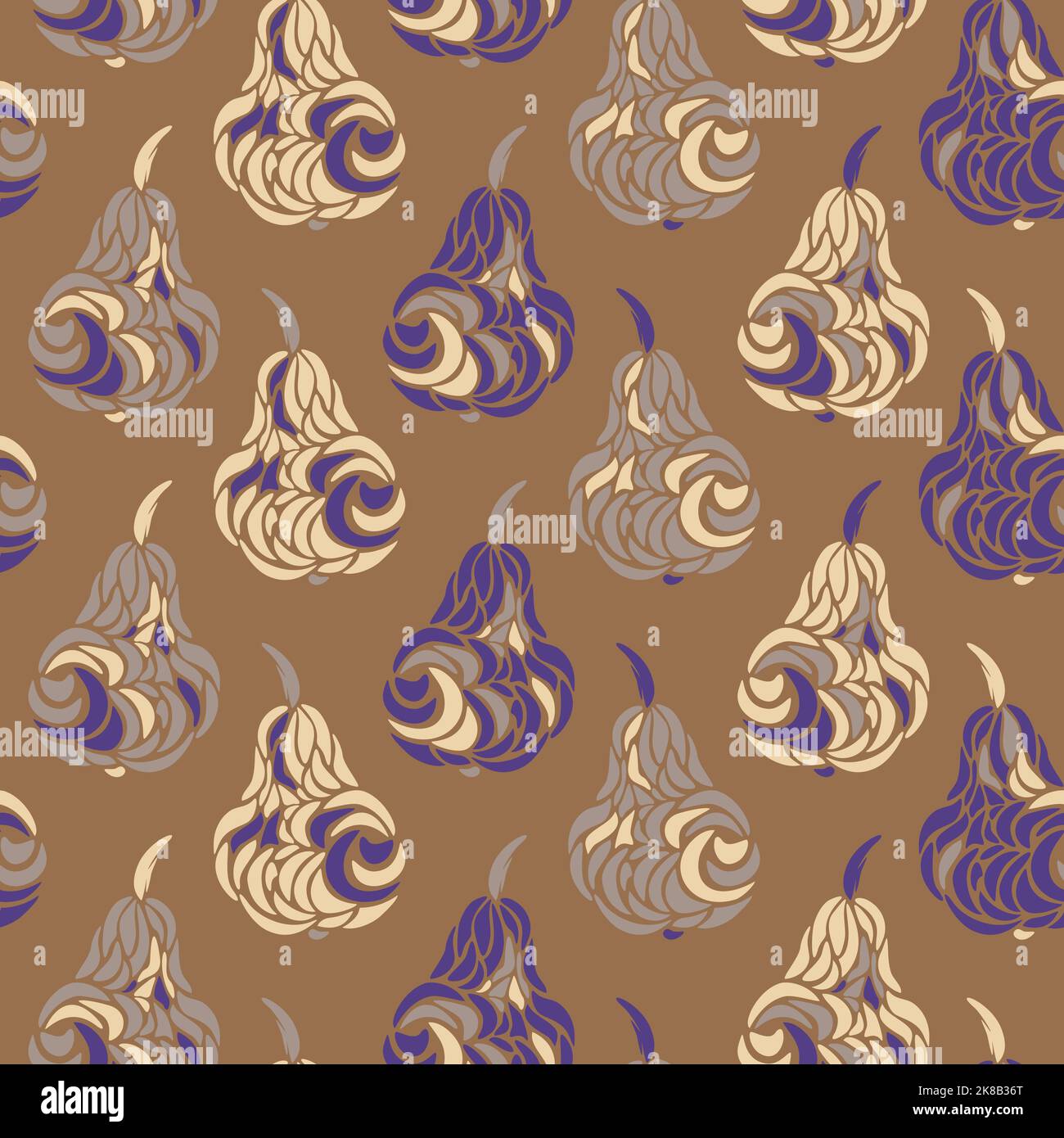 Vector seamless pattern with hand drawn pears. Fancy design with decorative pears. Stock Vector