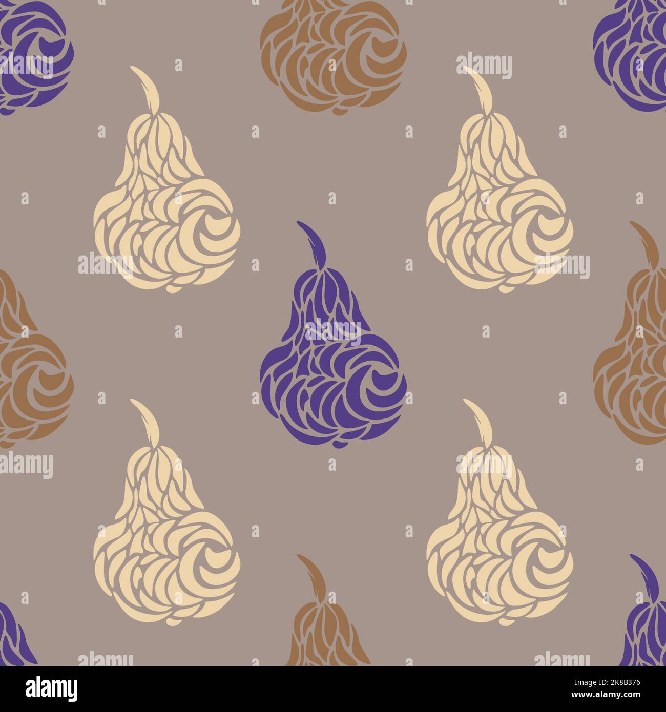 Vector seamless pattern with decorative pears. Hand drawn design with pears. Stock Vector