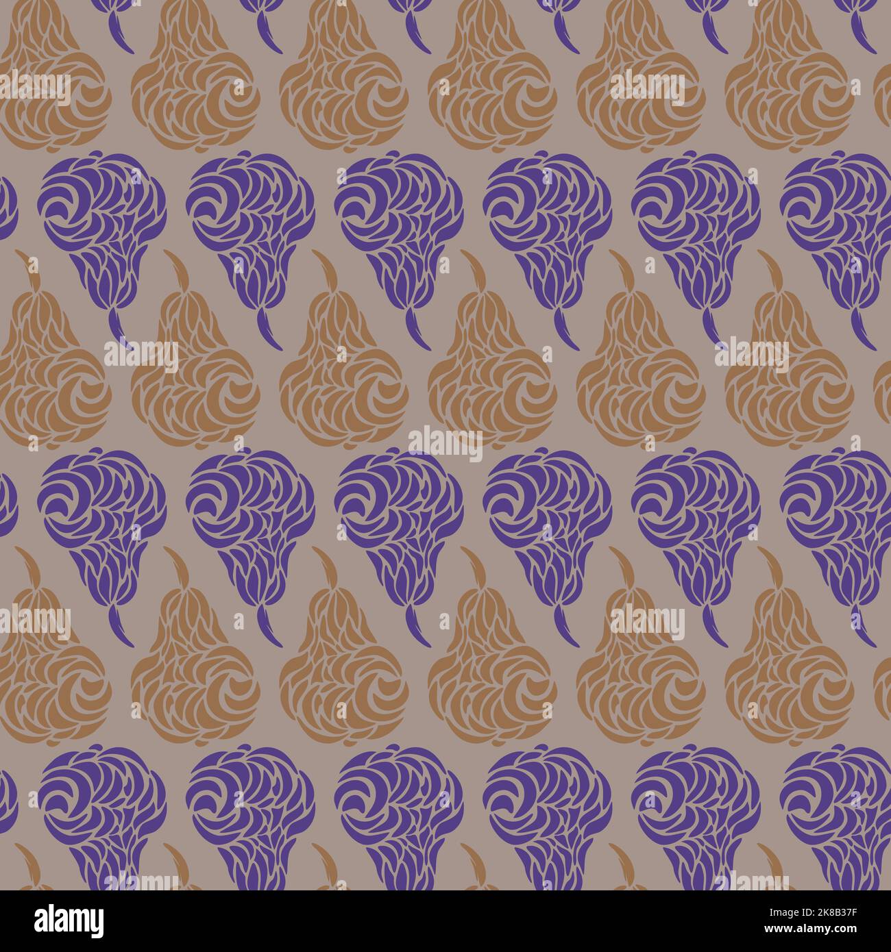 Vector seamless pattern with stylized pears. Hand drawn design. Stock Vector