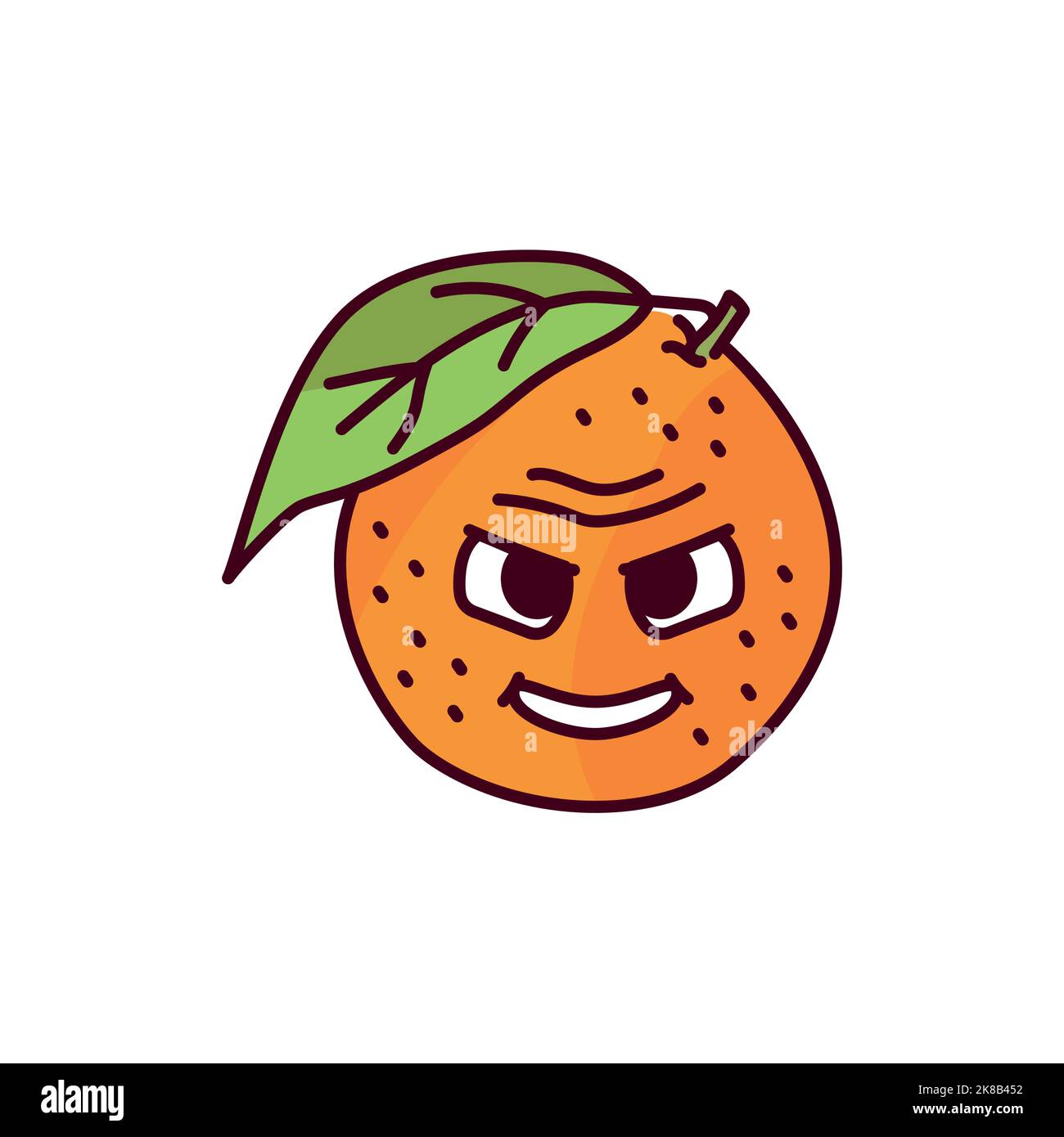 Orange with mocking emotion color line icon. Mascot of emotions Stock