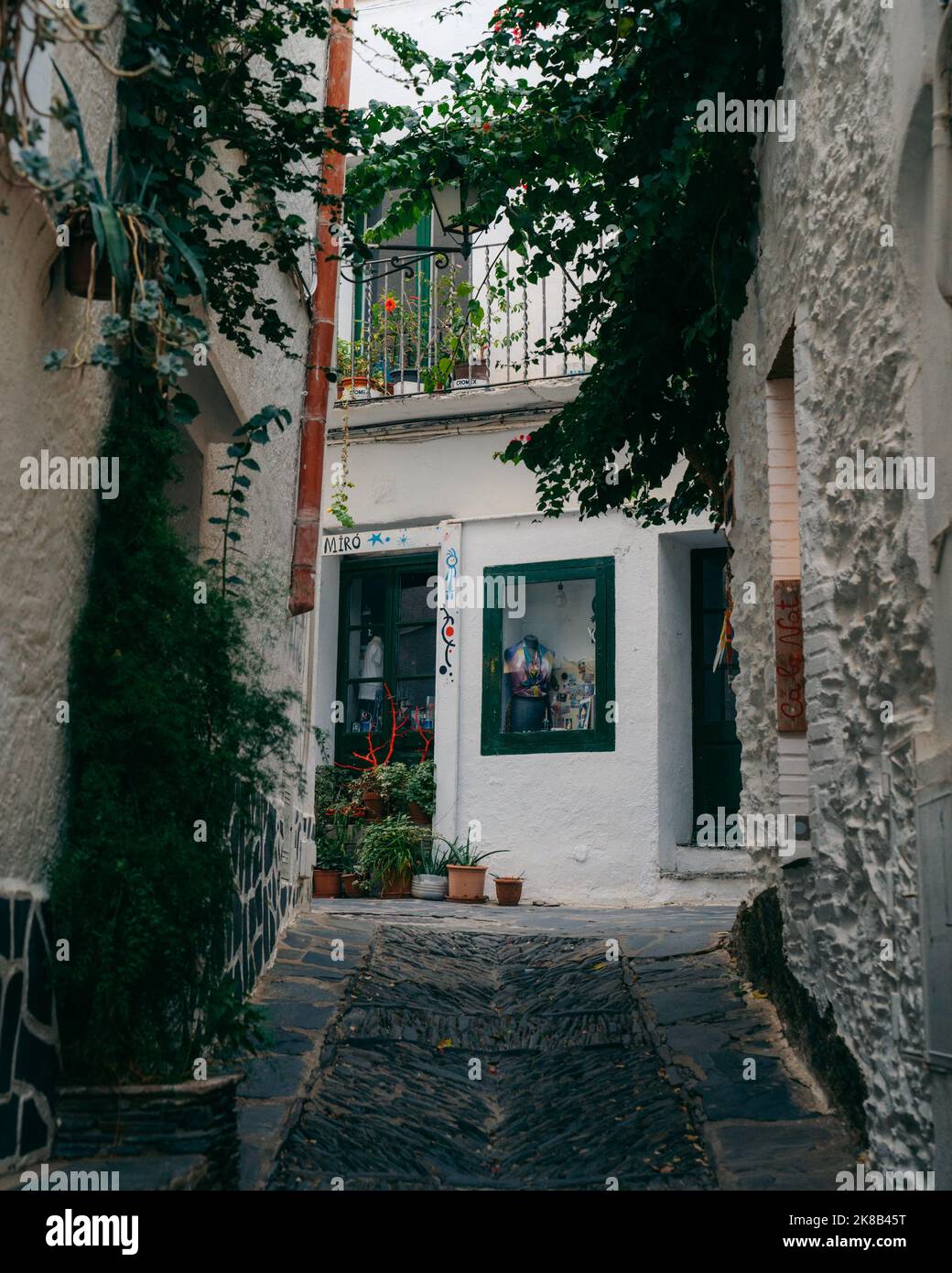 Streets of Cadaques white village in Costa Brava in Spain Stock Photo