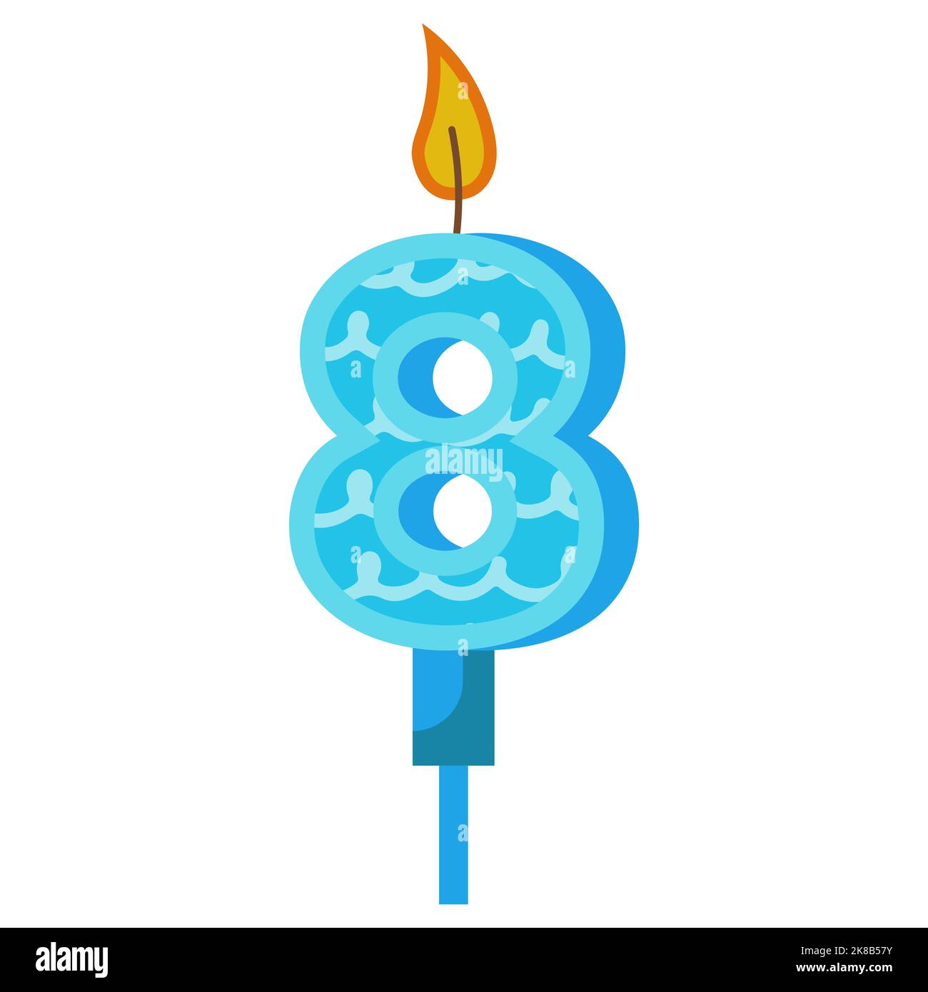 Birthday candles with numbers eight and fire. Colored icon for anniversary or party celebration