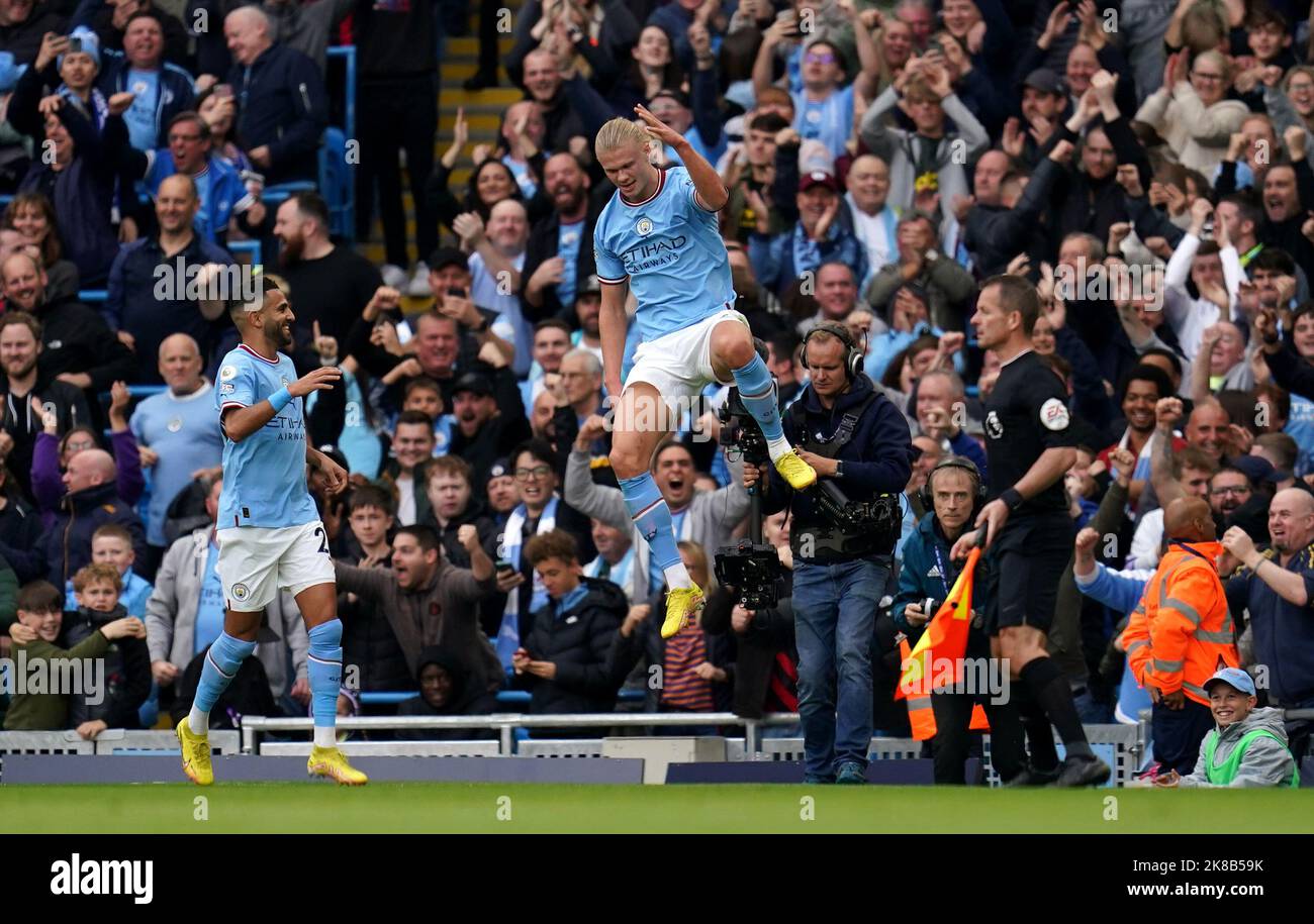 Manchester City's Erling Haaland celebrates scoring their side's first