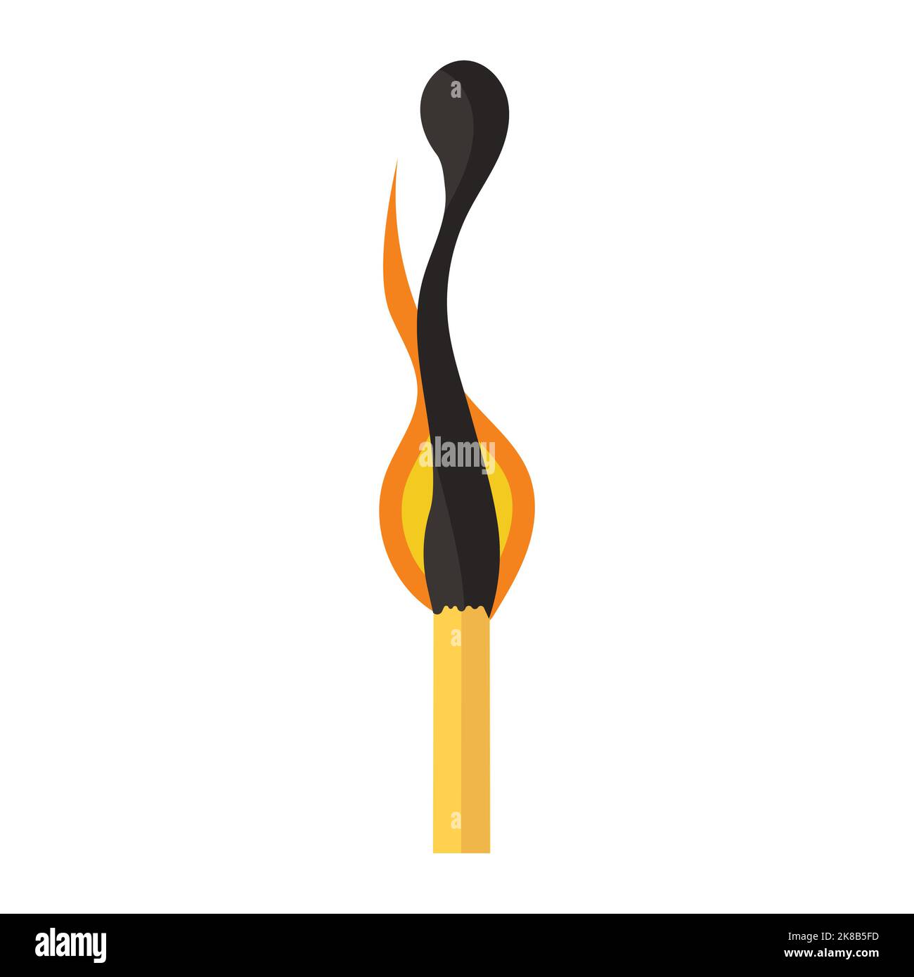 Burning match animation and flame ignite wooden stick. Matchstick fire