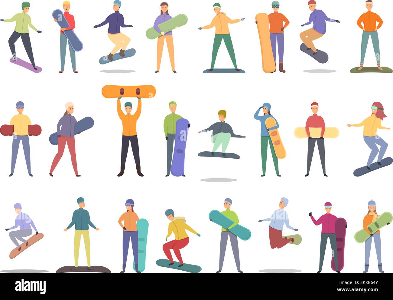 Snowboarding school icons set cartoon vector. Ski activity. Family ...